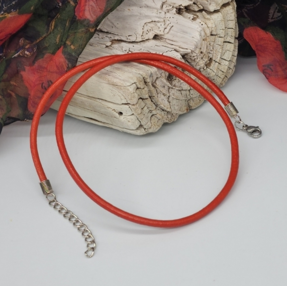 Genuine Red Italian Leather Silver Necklace Cord Contemporary Hypoallergenic
